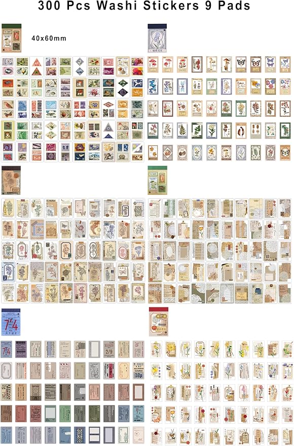 PRSTINCOL 6 Sets 300 Pcs Washi Stickers Book, Vintage Aesthetic Sticker Set - Image 2