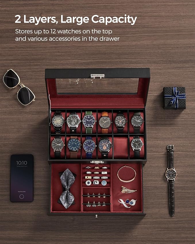 SONGMICS Watch Box, 12-Slot Watch Case Organizer - Image 4