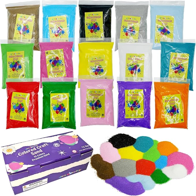 4E's Novelty 12 Lbs Colored Craft Sand -15 Colors, 0.8 lb Bags, Non-Toxic Fine - Image 8