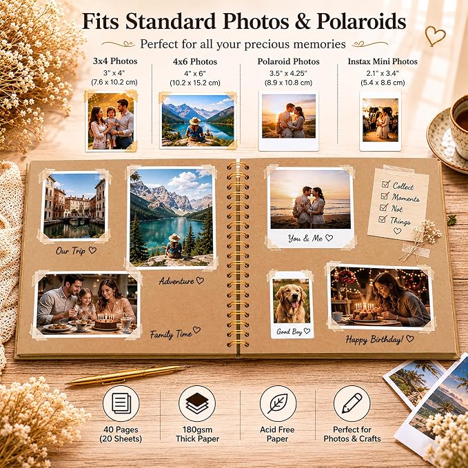 DIY Scrapbook Album 10x10 Inch 40 Pages, Hardcover Kraft Paper | Photo Book - Image 3