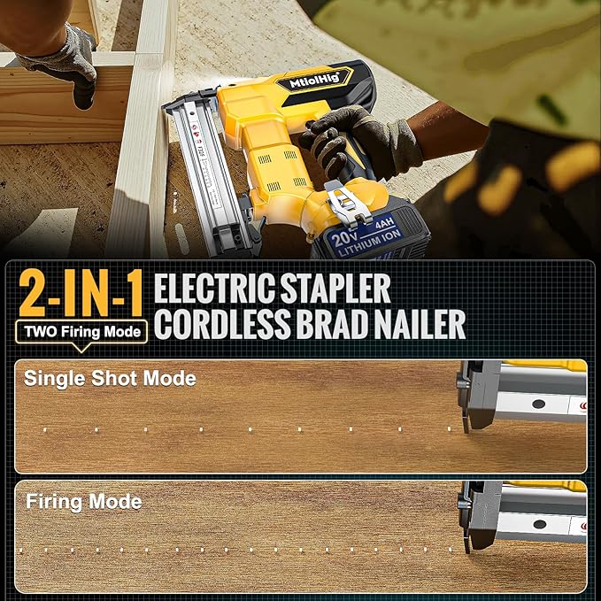 Cordless Brad Nailer Compatible with Dewalt 20V Battery, 18 Gauge 5/8 to 1-1/4 Inch Nail Gun with 1 x 3.0Ah Rechargeable Battery, Powered Electric Tool Set Brushless Motor 2 Modes