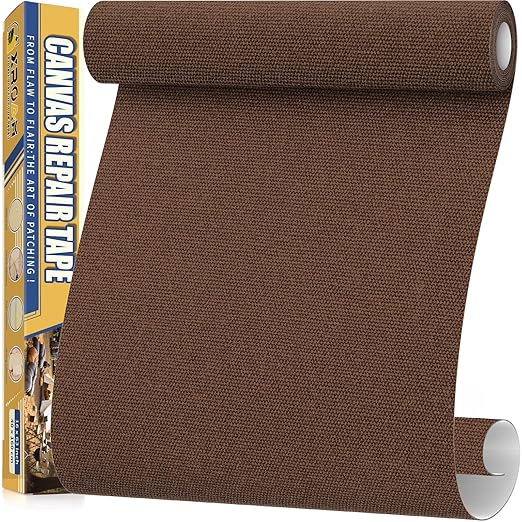 Canvas Repair Tape, 16 x 63 Inch Waterproof Heavy Duty Fabric Tape for Furniture, Self Adhesive Canvas Repair Patches for Boat Covers, Sofas, Tents, Louge Chairs, Canopy, Awning Dark Brown