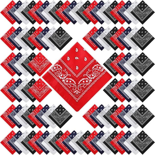 100 Pack Bandanas Unisex Paisley Bandanas Bulk Multi Purpose Cowboy Head Wrap by Handepo