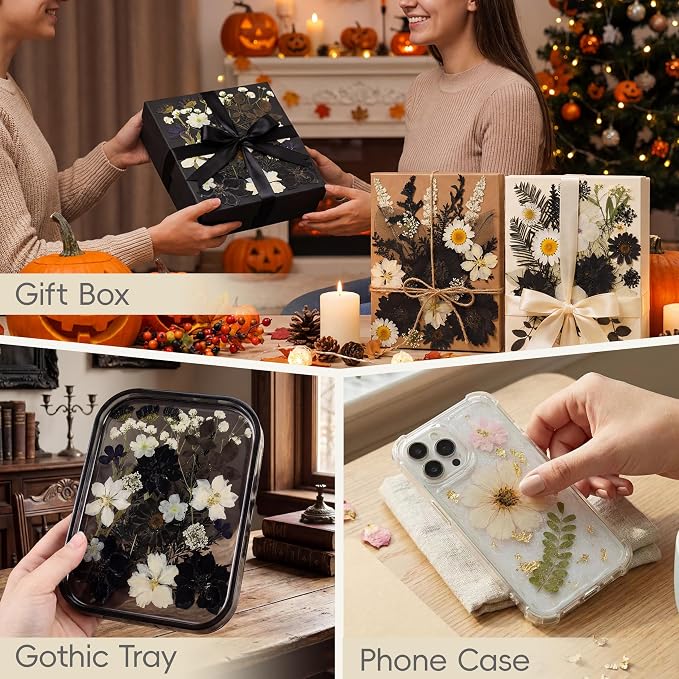 LUXEEASE 90P Halloween Black & White Dried Pressed Flowers | Gothic elegant - Image 8