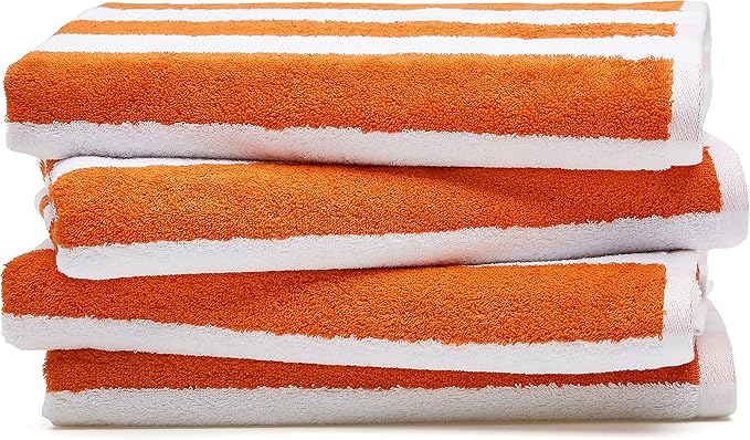 Amazon Basics Cabana Stripe Beach Towel, Pack of 4, Orange, 30 in x 60 in