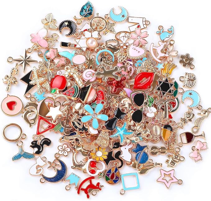 SANNIX 170Pcs Jewelry Making Charms Assorted Gold Plated Enamel Necklace by SANNIX