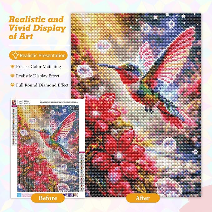 Hummingbird Diamond Art Kits for Adults Beginners 12x16 in, DIY Craft Gift | - Image 4