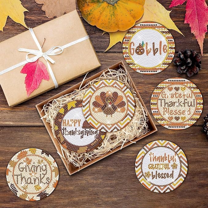 8 Pcs Thanksgiving Day Fall Diamond Coasters Kits - Image 6