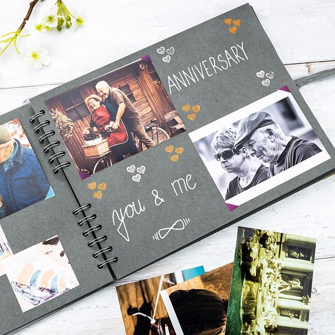 Bstorify Square Scrapbook Photo Albums 50 Pages Grey Thick Paper, Ribbon Closure - Image 6