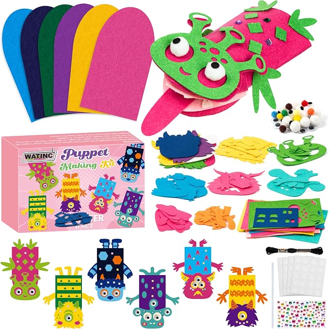 WATINC 6Pcs Hand Puppet Making Kit, Art Craft Felt Sock Puppet Toys, Creative by WATINC