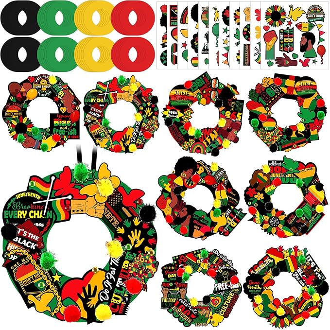 Hollowfly 48 Sets Juneteenth Wreath Craft Kits DIY Juneteenth Wreath Hanging by Hollowfly
