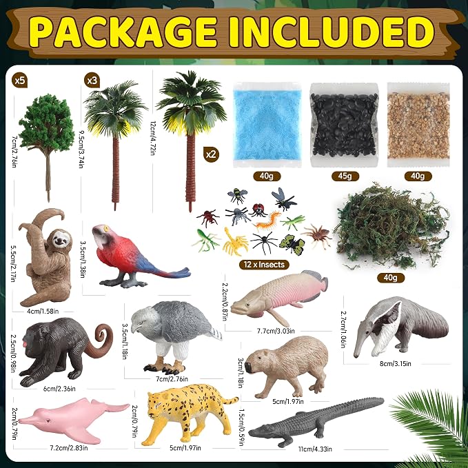 37PCS Rainforest Animals Figures Toys Set, Rainforest Diorama Supplies Include - Image 3
