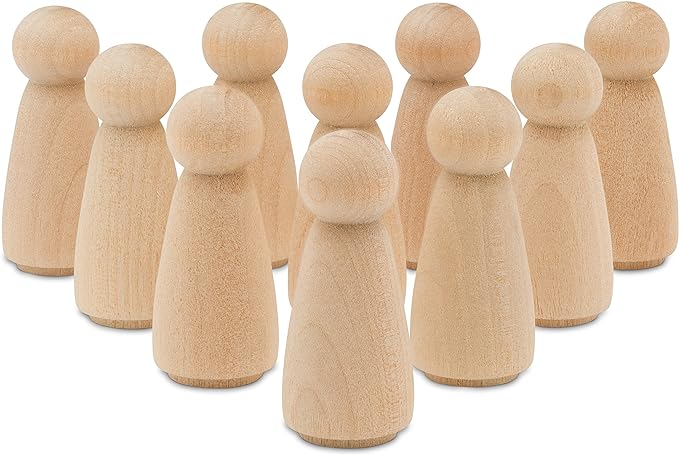 Wood Peg Dolls Unfinished 2 inch, Mom/Angel Shape, Miniature Figures, and Small by Woodpeckers