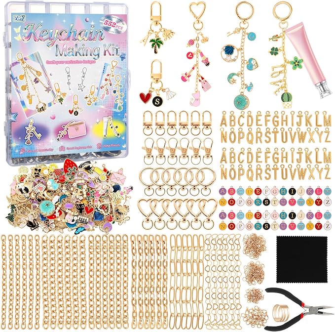 Zefy 552Pcs Charms Lip Gloss Keychain Making Kit, Including 214 Charms 24 Key by Zefy