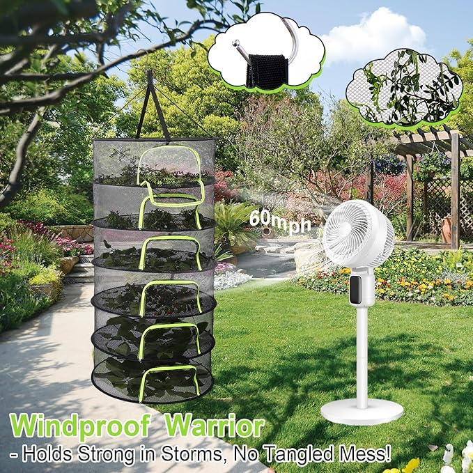 LUKETURE 6-Layer Herb Drying Rack Hanging Mesh Net,Windproof Drying Rack w/U-Zipper Design & Hook - Foldable & Collapsible for Plants, Herbs, Flowers, Fish, Clothes | Save Space | Natural Drying