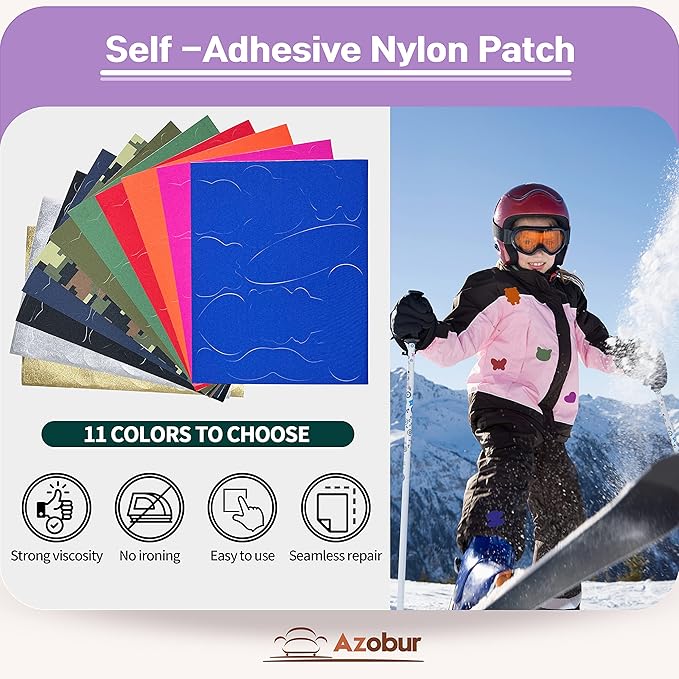 Azobur Nylon Repair Patches Self Adhesive Vinyl Outdoor Camping Gear Repair Kit,Waterproof Fabric Repair Patches for Down Jacket, Tent, Sleeping Bag (15x20cm