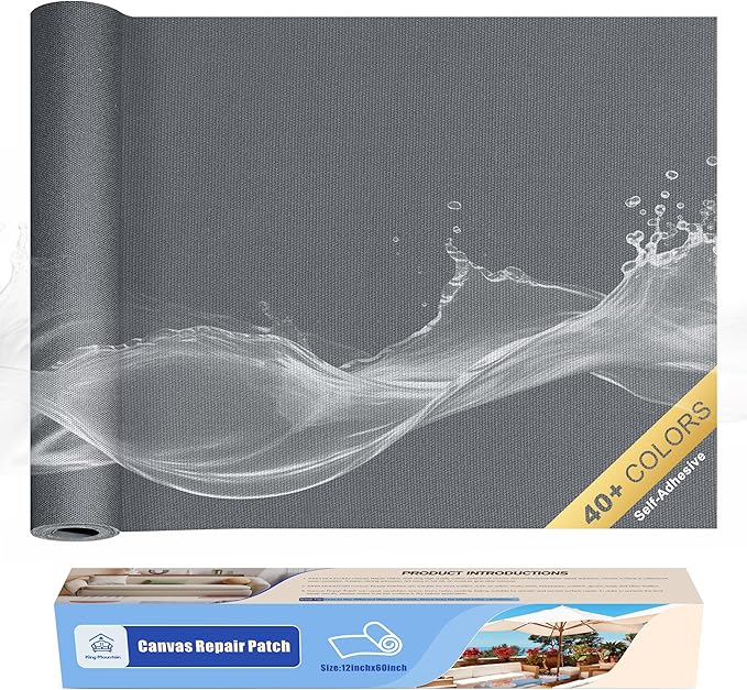 KING MOUNTAIN Canvas Repair Tape,Outdoor Gear Patch, 12×60 Inches,Waterproof,Self-Adhesive for Repairing Boat Covers,Sun Shades,Sofas,Tents,Lounge Chairs,Awnings (Charcoal Grey)