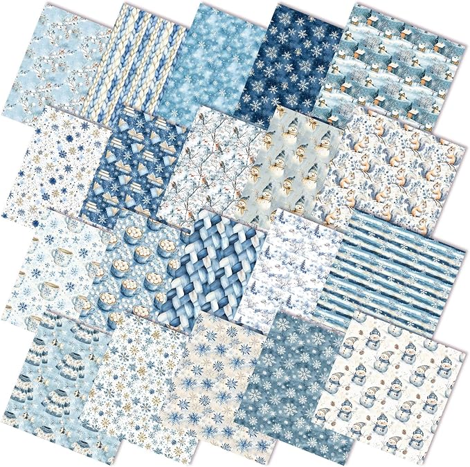 HunnmingRe 20 Pcs 10''x10'' Blue Winter Quilting Fabric Square Woodland by HunnmingRe