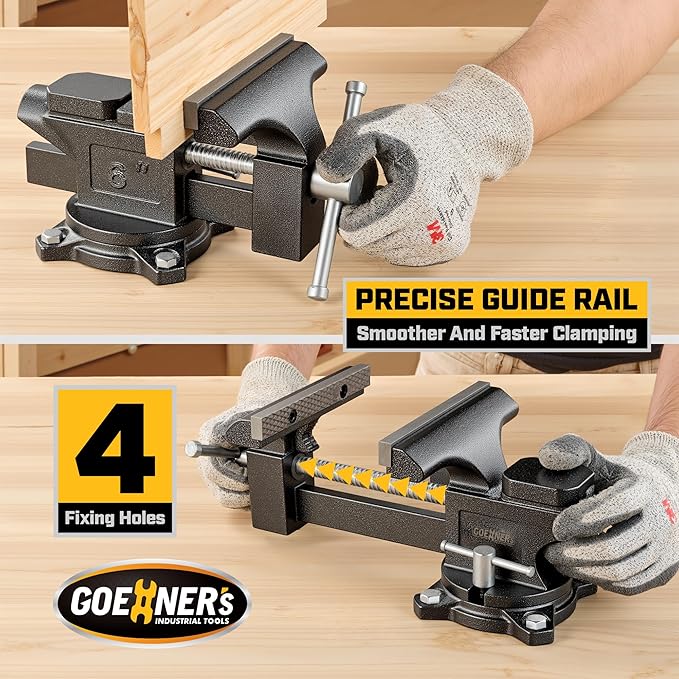 [Upgraded] Bench Vise 6” - Table Vice For Workbench, Utility Vise with Heavy Duty Cast Iron, Multi-Jaw, 270 Degree Swivel Base, Larger Anvil, Easy Adjustment for Woodworking, Workshop DIY Uses