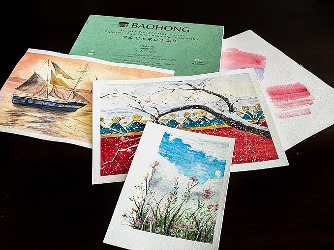 BAOHONG Artists' Watercolor Paper Block, 100% Cotton, 140LB/300GSM, Watercolor - Image 6