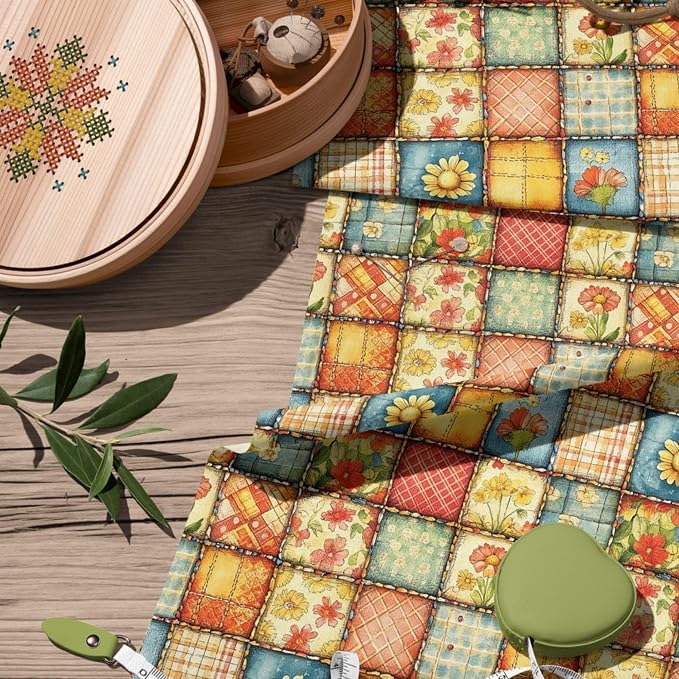 Sunny Garden Patchwork Cotton Fabric Panel 61 x 36.6 Inches, Floral Rustic - Image 8