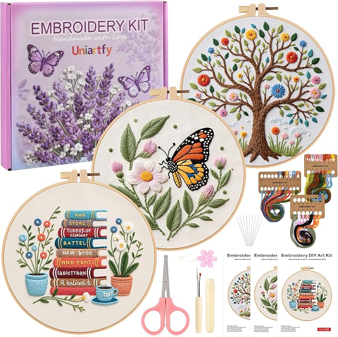 3 Sets Embroidery Kit for Beginners by Uniartfy