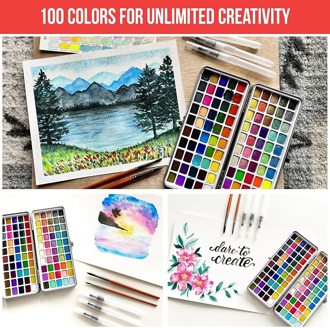 Watercolor Paint Set with 100 Bright Colors: - Image 2