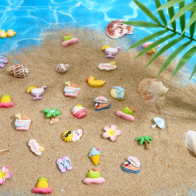 JUNEBRUSHS 80 Pcs Summer Resin Charms Flatback, Mini Beach Theme Resin Charms - Image 3