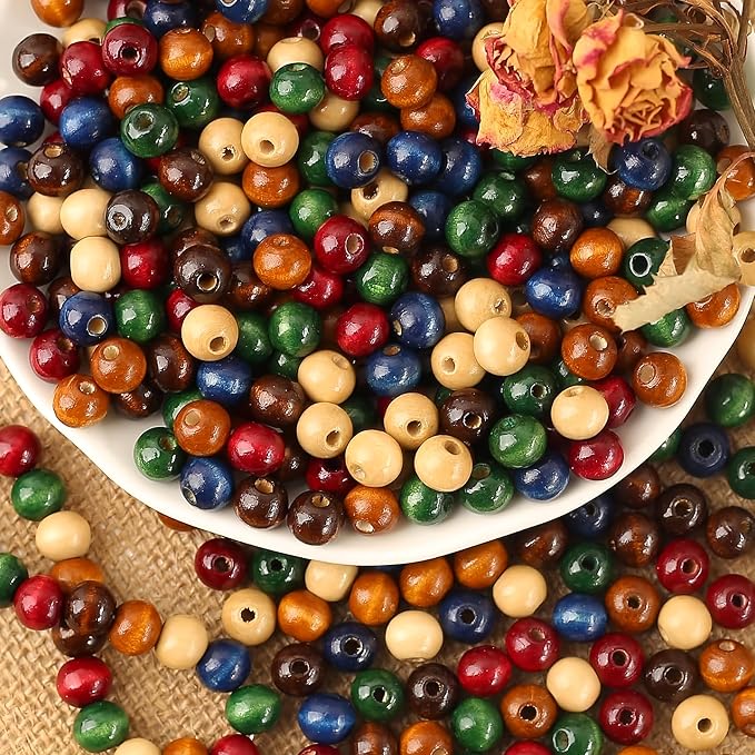 DAHI 500PCS Colorful Wooden Beads 10mm Assorted Macrame Wooden Loose Spacer by DAHI