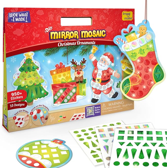 Imagimake Mirror Mosaic Christmas Kids Art Set | DIY Craft Kit | Foil Stickers by Imagimake