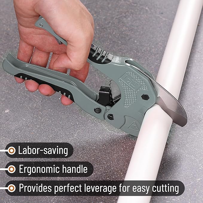 Bates- PVC Pipe Cutter, Cuts up to 1-5/8", Silver Ratcheting PVC Pipe Cutter Tool, Pipe Cutters PVC Pipe Shears, Plastic Pipe Cutter, PEX Pipe Cutter, PVC Cutter Tool, PVC Ratchet Cutter