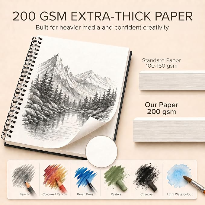 Artist’s Sketchbook Hardcover – 200GSM Very Thick Paper – Spiral Sketch Book - Image 3