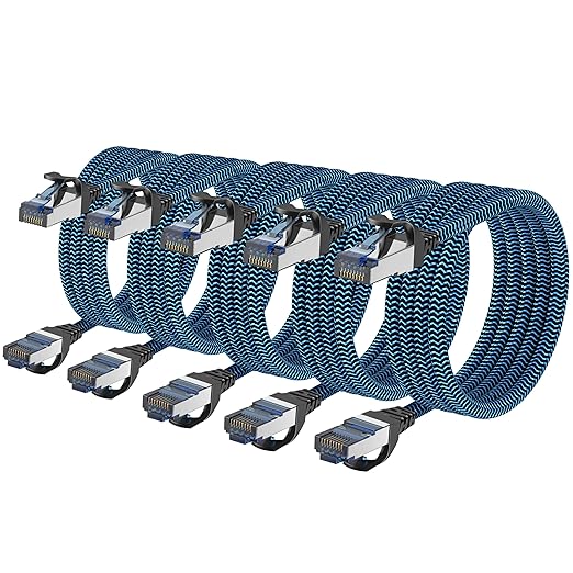 Cat8 Ethernet Cable 12 ft 5 Pack, High Speed 40Gbps 2000MHz, Braided, Blue, Compatible with Router, Modem, Laptop, PC, Gaming