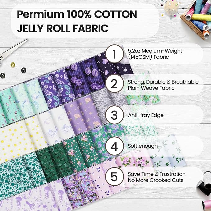 Craftido-20 Options-100% Cotton Jelly Roll Fabric Precut Strips - Image 6