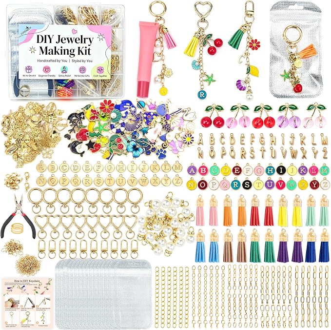LOIKMIUP 570 Pcs Keychain Making Kit, DIY Charm Making Supplies by LOIKMIUP