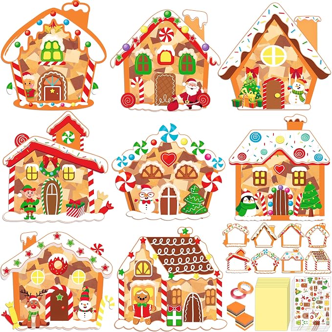 Renbuzhu 40PCS Christmas Crafts Bulk: Gingerbread House Paper Suncatchers DIY by Renbuzhu