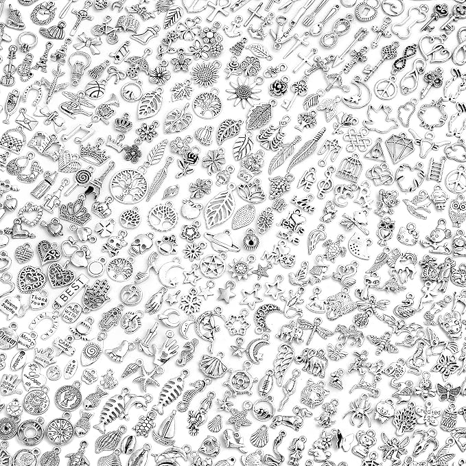 400 Pcs Silver Charms for Jewelry Making, Wholesale Bulk Lots Tiny Assorted by selizo