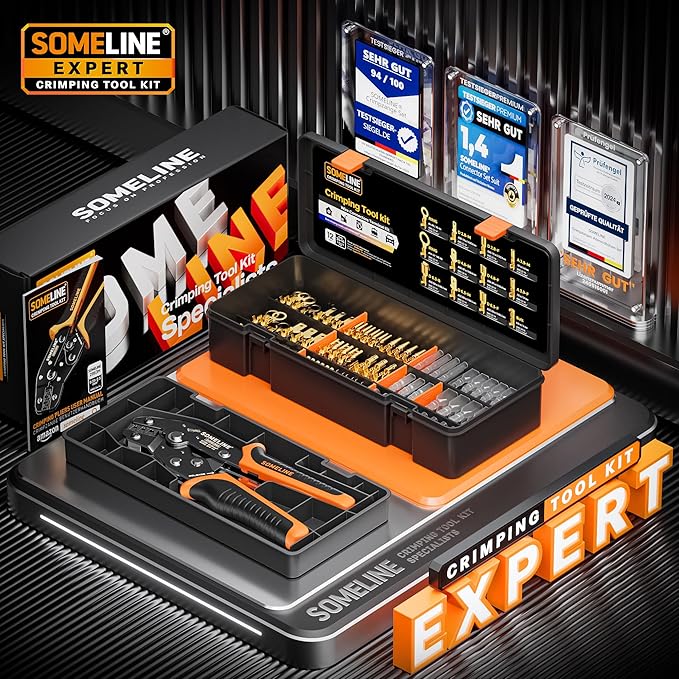 SOMELINE Open Terminal Connector Crimping Tool Kit, with 12 Sizes Wire Terminals, Male Female Disconnect Terminals, 24-14 AWG Crimper, Ratcheting Wire Crimper, Crimping Pliers, Wire Crimp Tool