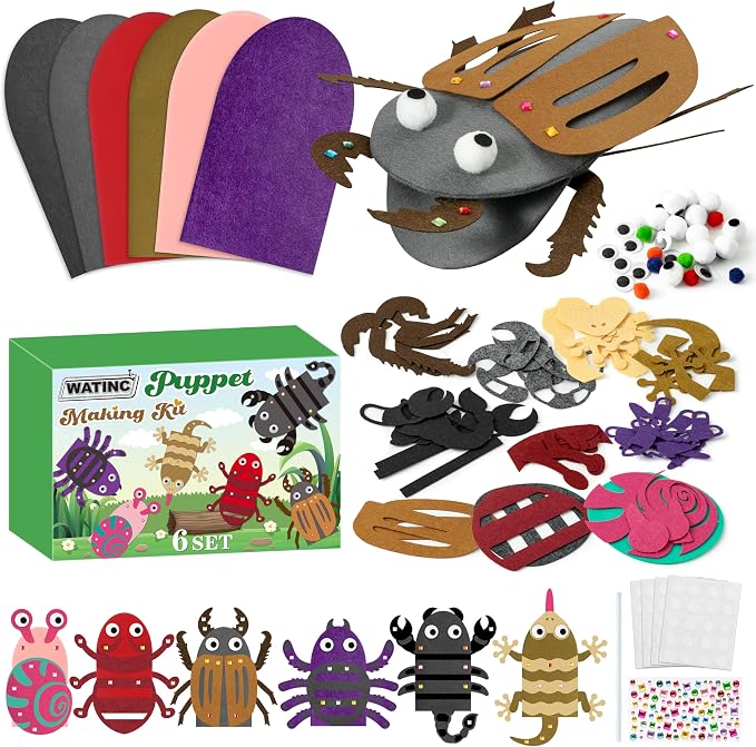 WATINC 6Pcs Hand Puppet Making Kit, Art Craft Felt Sock Puppet Toys, Creative by WATINC