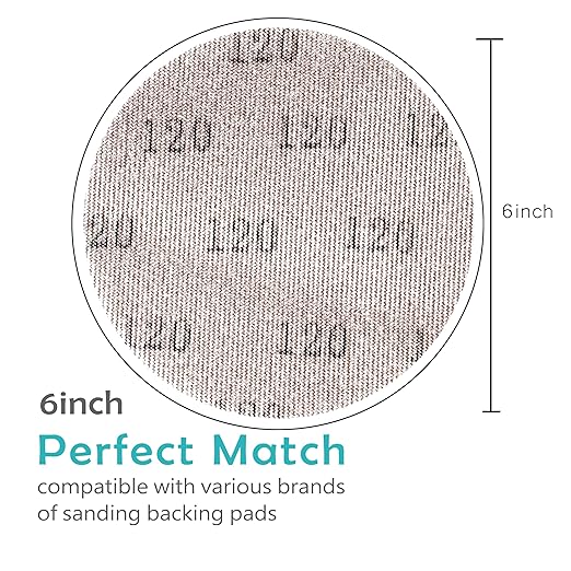 Mesh 5 inch 6 inch Sanding Discs 35PCS Hook and Loop Sanding Discs, Dust-Free, Ideal for Metal, Wood, Composites, Stock Removal, and Fine Finishing (6in, 120 Grit)