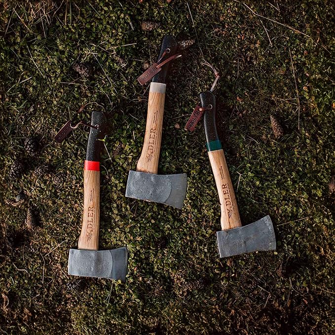 The Yankee, 15", German Forged, All-Purpose Wilderness Camping Hatchet & Kindling Splitting, Anti-Slip Wood Handle (Green Stripe)