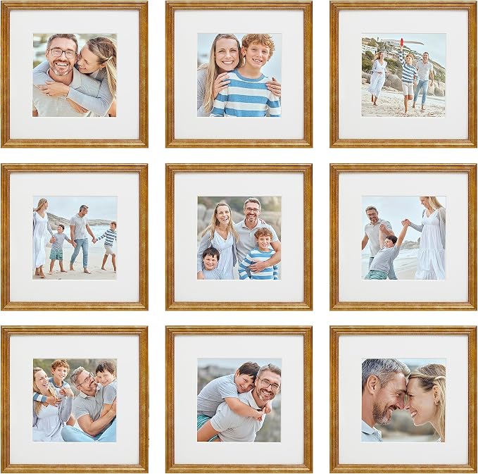 Sheffield Home 9 Piece Gallery Wall Frame Set, 12x12 Inch, Beaded Antique Bronze by SheffieldHome