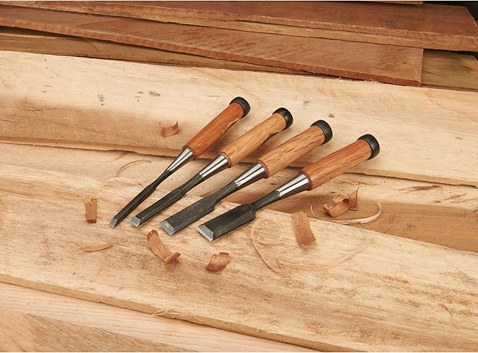 Ioroi 4-Piece Japanese Bench Chisel Set - 6 mm, 12 mm, 18 mm, 24 mm - High Carbon Steel Blade - Wood Handle - Wood Chisels
