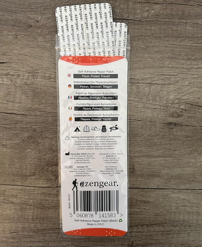 aZengear Repair Patches - Waterproof, Self-Adhesive, Tear-Cold-Heat-Resistant Polyester Fabric to Fix Down Jacket, Puffer, Snowsuit, Shoe, Tent, PVC, Clothing, Upholstery (Black (2 Strips))