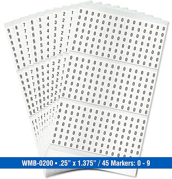 Premium Wire Marker Book for Cable Management, Vinyl-Coated, High-Tack Adhesive, Electric Panel Wire Label Stickers - 10 Pages, 1 Book, Numbered 0-9 (Pack of 10)