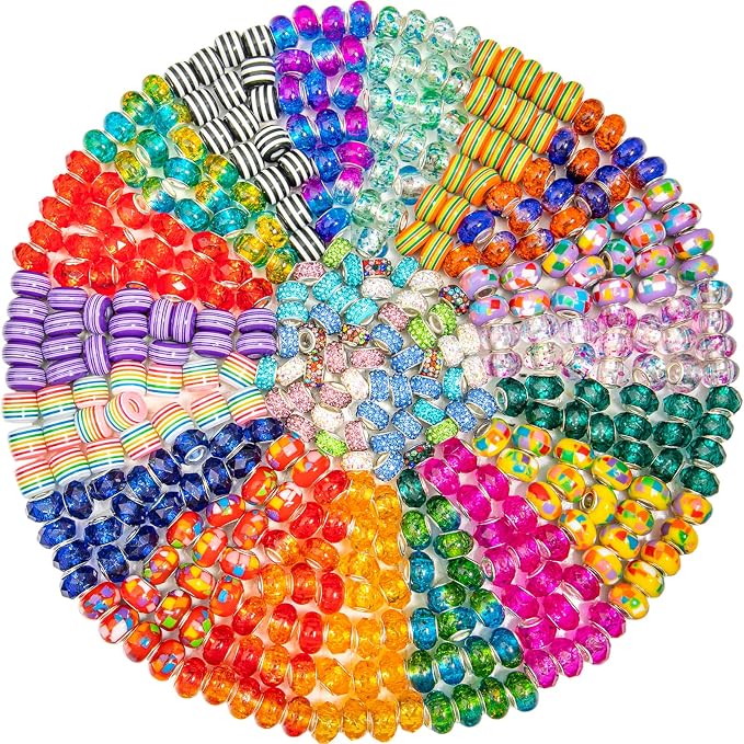 300 Pcs European Large Hole Beads, Zyehxed Assorted European Craft Beads Mixed by BRACELETMAKINGKIT