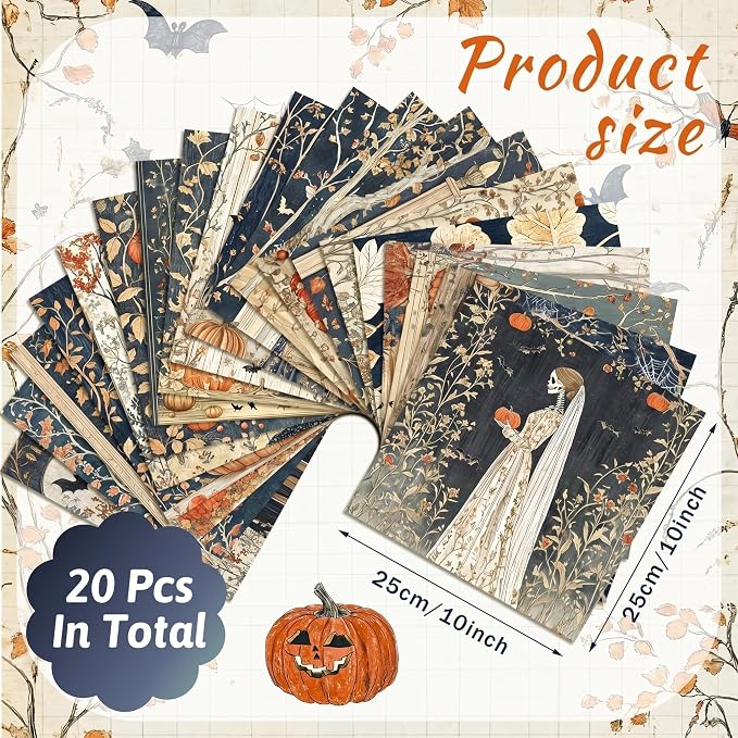 HunnmingRe 20 Pcs 10''x10'' Autumn Halloween Quilting Fabric Square Pumpkin - Image 2