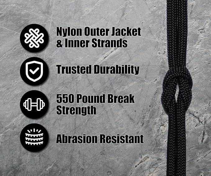 BORED? PARACORD! 550 lb Paracord - Ideal for Crafting, Camping, DIY Projects, Active & Military Outdoors - Strong Survival Rope - Tactical Parachute Cord Type III - Black 100 Feet