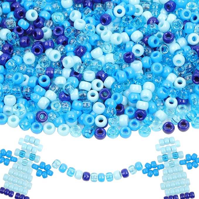Blue Pony Beads for Bracelet 1000 Pcs Friendship Bracelets Beads 6x9mm Plastic by KAKW
