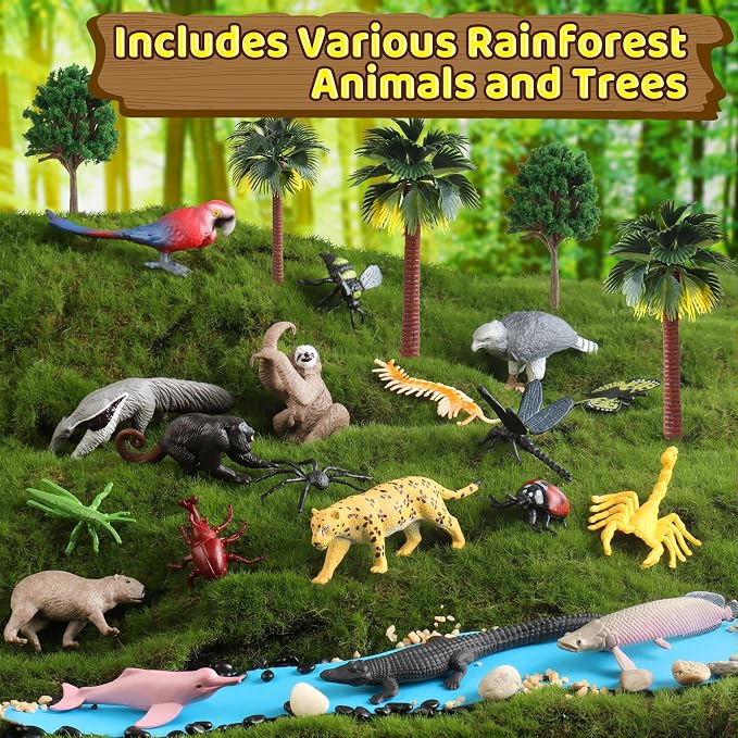 37PCS Rainforest Animals Figures Toys Set, Rainforest Diorama Supplies Include - Image 2